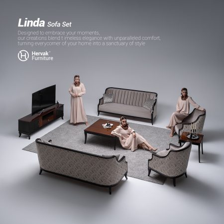 مبلمان کلاسیک لیندا از برند هرواک با طراحی ظریف و چوب منبتکاریشده