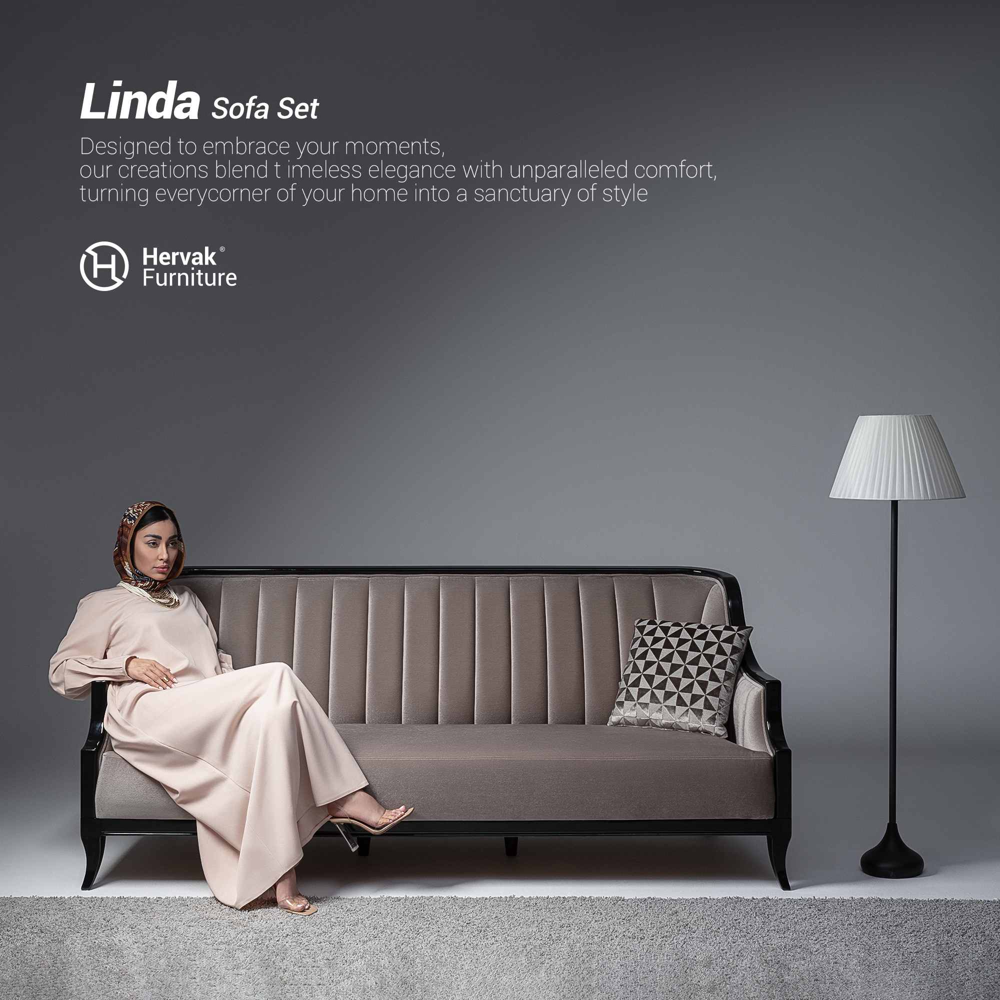 دکوراسیون نشیمن شیک با مبل کلاسیک لیندا از برند هرواک