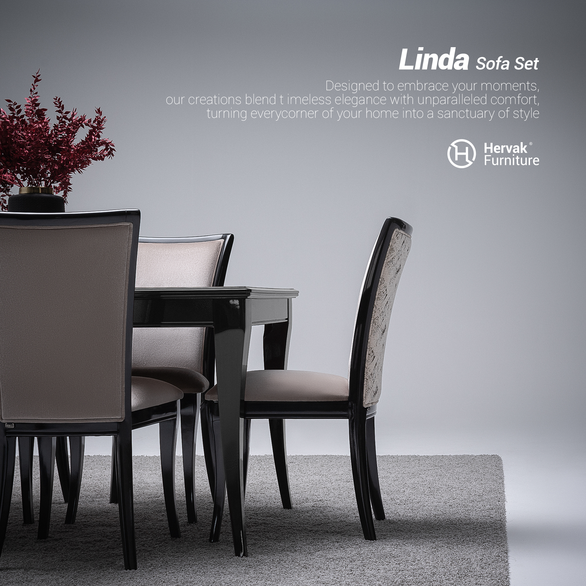 نمای نزدیک از مبل کلاسیک لیندا هرواک با پارچه مخمل و جزئیات طلایی