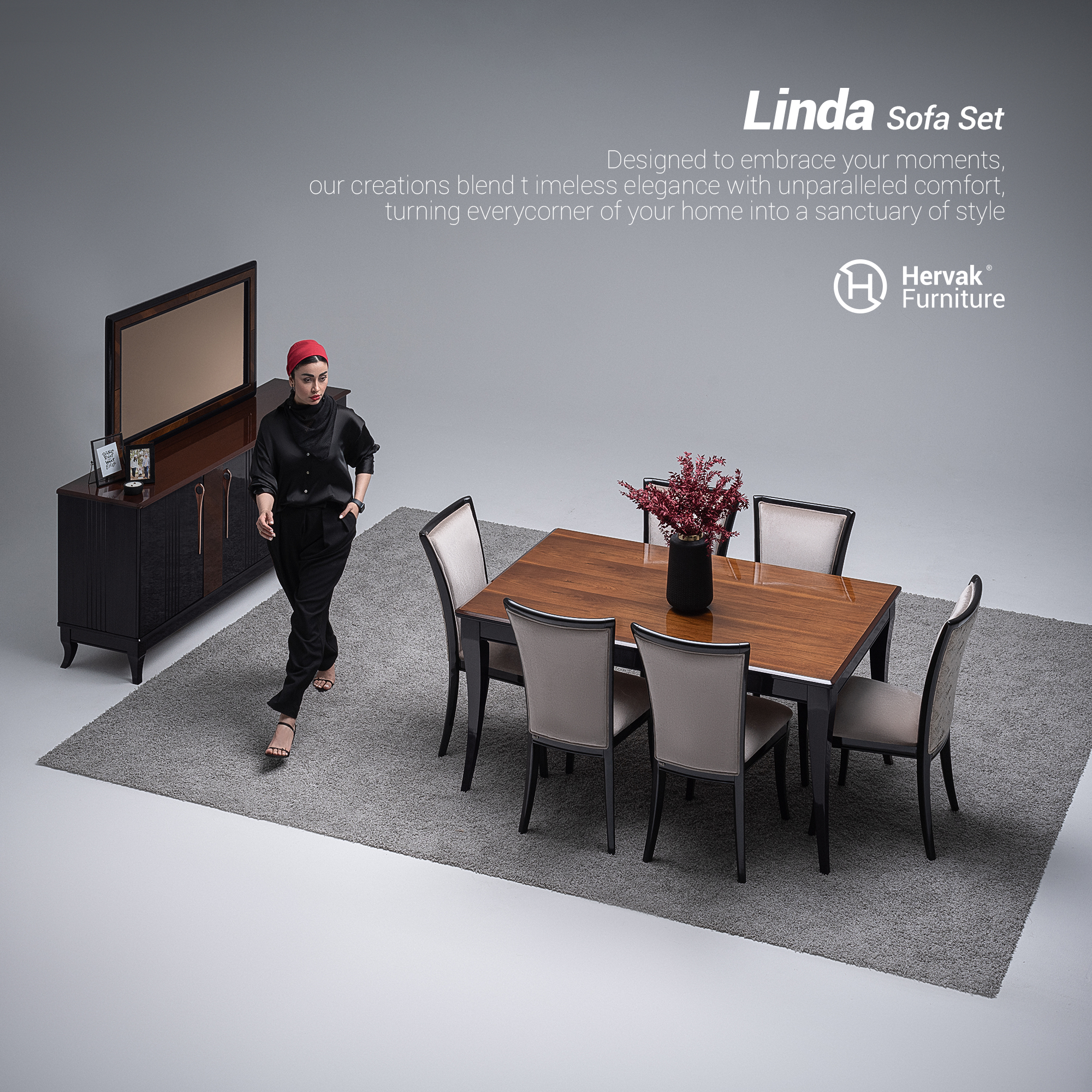 ست کامل مبلمان کلاسیک لیندا هرواک شامل کاناپه و دو صندلی دستهدار